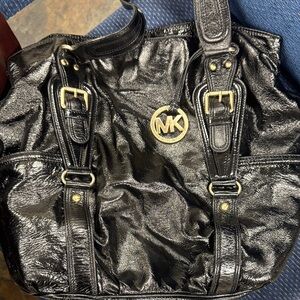Michael Kors Shiny Black Tote with Gold Details